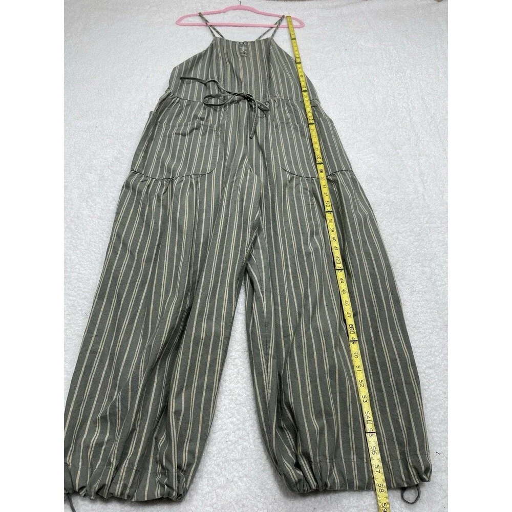 Free People Jumpsuit Women Gray Stripe Cotton Verona Bare Boho Retro Size XL New